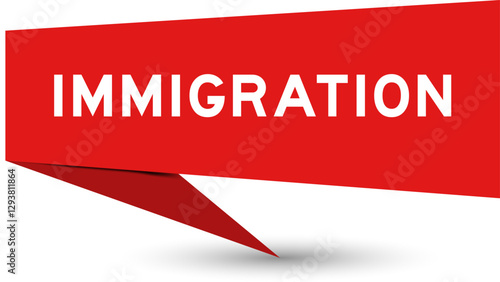 Red color speech banner with word immigration on white background