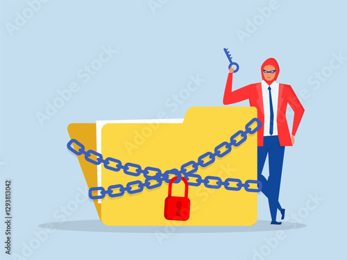 igital file management and security,Criminal succeeds hacking theft
Folder data security, data protection, file security and access permissions, personal privacy information concept