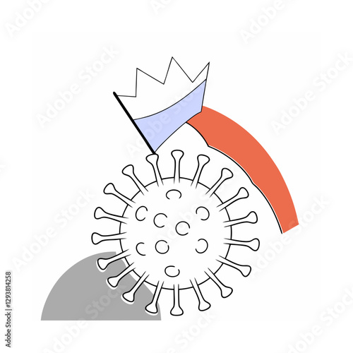 Illustration of a virus under attack, symbolizing medical intervention and pandemic response in a modern healthcare vector.