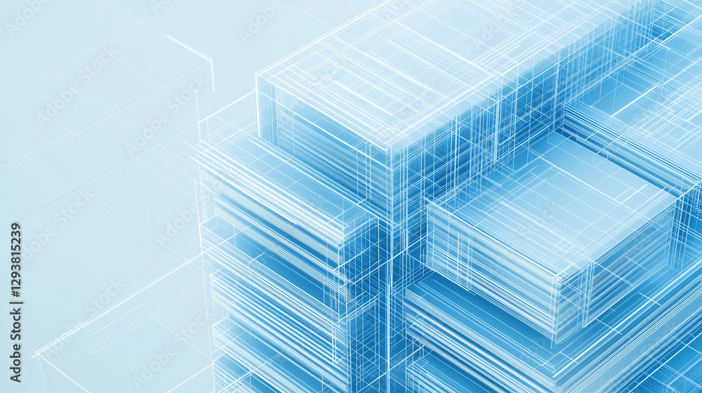 Obraz premium A hyper-detailed 3D architectural blueprint rendering of a modernist skyscraper