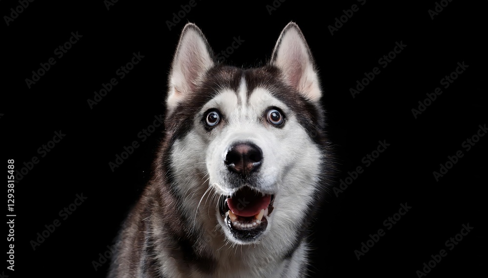 Portrait of Amazement Siberian Husky with Open Mouth and Surprised Expression on Isolated Black Background An Emotional Moment Frozen in Time Portrait of Amazement Siberian Husky with Open Mouth and Surprised Expression on Isolated Black Background An Emotional Moment Frozen in Time