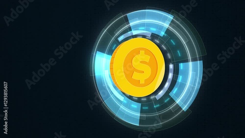 Seamless Loop 2D Coin Rotation 360 Degree in Digital Technology Futuristic Hud Equalizers