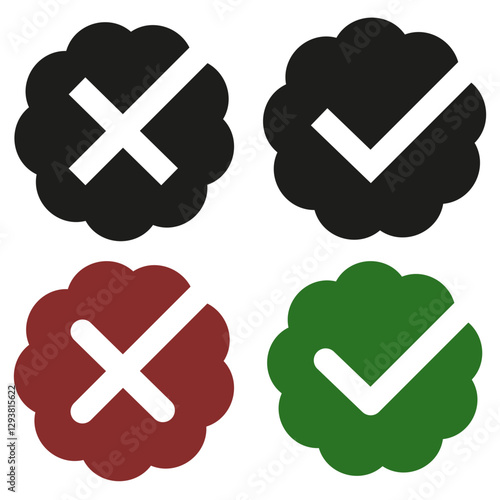 Approved confirmation symbol. Set of flat confirmation and cancellation icons.