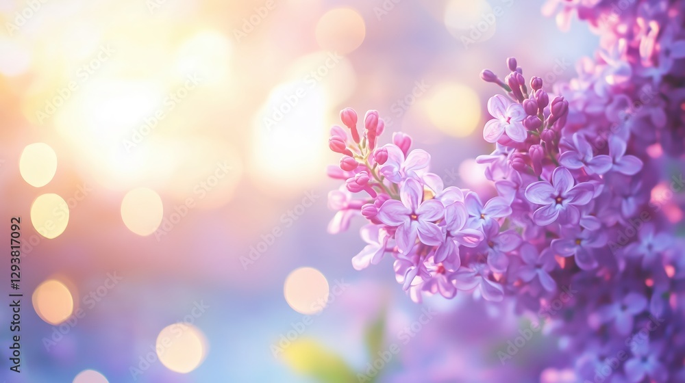 Naklejka premium Lilac blossoms in soft sunlight create a serene atmosphere during springtime in a garden
