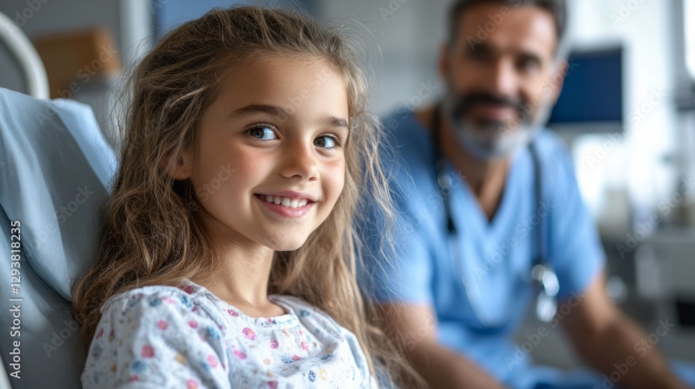 A young girl sits in a chair, smiling brightly as she connects with her male therapist, who radiates warmth and understanding A young girl sits in a chair, smiling brightly as she connects with her male therapist, who radiates warmth and understanding