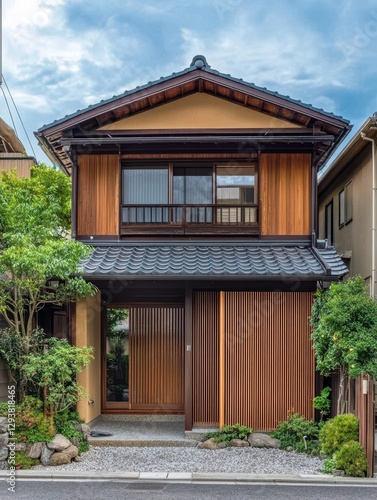 Wallpaper Mural The Japanese house features wood accents and traditional architectural design Torontodigital.ca