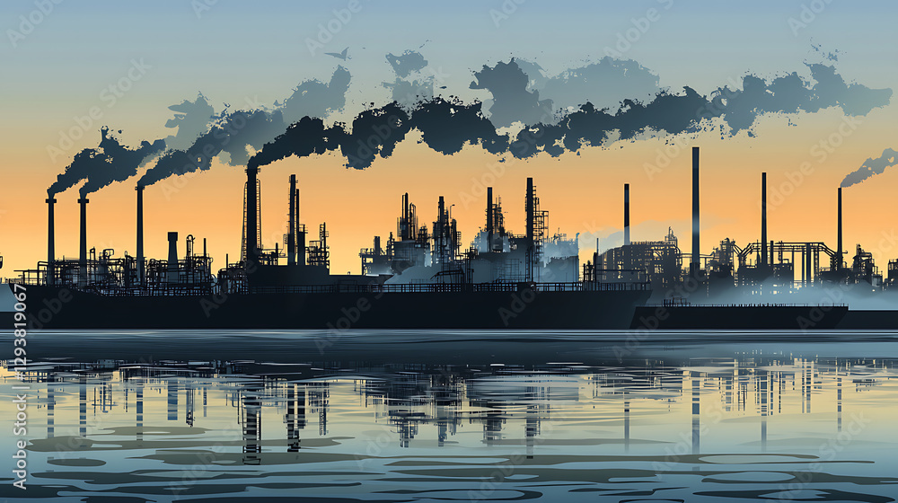 Fototapeta premium Industrial Sunset Port Silhouette