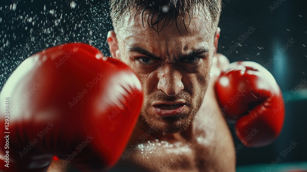 Boxer throwing a powerful punch in a ring, dramatic lighting, motion blur effect, pure strength and determination Boxer throwing a powerful punch in a ring, dramatic lighting, motion blur effect, pure strength and determination