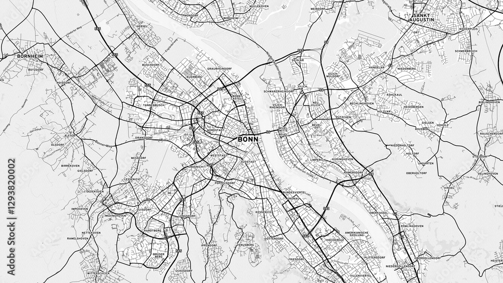 Minimalist Bonn Street Map with Labels and Neighborhoods Minimalist Bonn Street Map with Labels and Neighborhoods