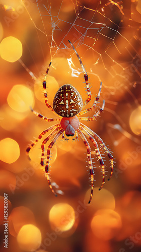 Wallpaper Mural A spider weaving its web in the center of an orange and yellow background
 Torontodigital.ca