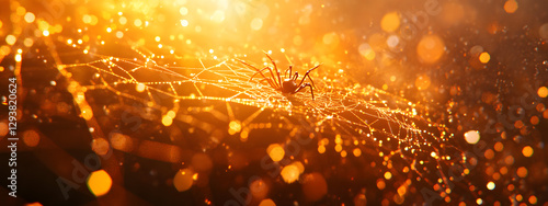 Wallpaper Mural A spider weaving its web in the center of an orange and yellow background
 Torontodigital.ca