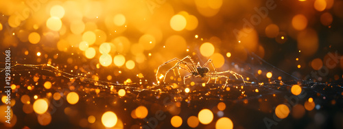 Wallpaper Mural A spider weaving its web in the center of an orange and yellow background
 Torontodigital.ca