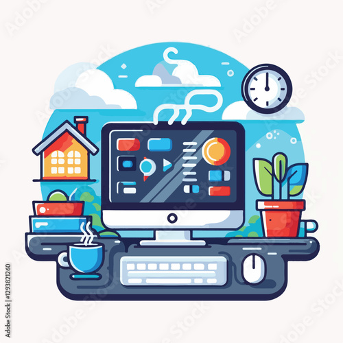 computer, digital, business, technology, communication, laptop, tech, work, office, web, internet, design, employee, vector, information, monitor, pc, modern, device, person, electronic, desktop, scre