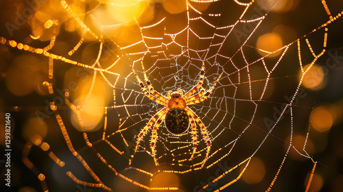 Wallpaper Mural A spider weaving its web in the center of an orange and yellow background
 Torontodigital.ca