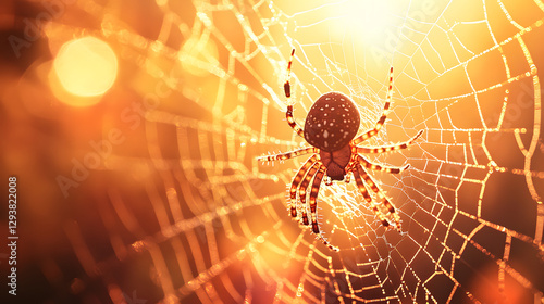 Wallpaper Mural A spider weaving its web in the center of an orange and yellow background
 Torontodigital.ca