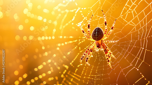 Wallpaper Mural A spider weaving its web in the center of an orange and yellow background
 Torontodigital.ca