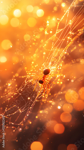 Wallpaper Mural A spider weaving its web in the center of an orange and yellow background
 Torontodigital.ca