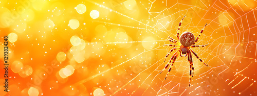 Wallpaper Mural A spider weaving its web in the center of an orange and yellow background
 Torontodigital.ca
