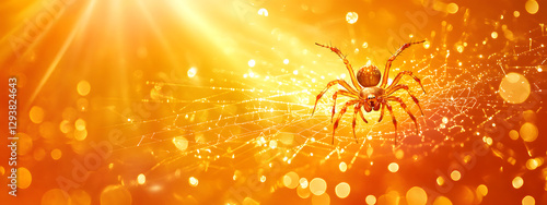 Wallpaper Mural A spider weaving its web in the center of an orange and yellow background
 Torontodigital.ca