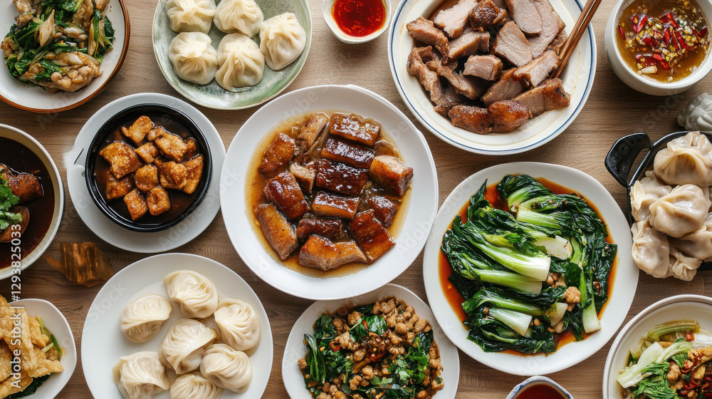 A traditional Chinese feast with a variety of dishes A traditional Chinese feast with a variety of dishes