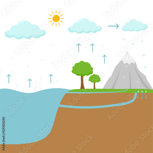 Water Cycle Process Illustration. Hydrological Cycle Process