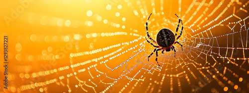 Wallpaper Mural A spider weaving its web in the center of an orange and yellow background
 Torontodigital.ca