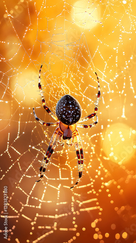 Wallpaper Mural A spider weaving its web in the center of an orange and yellow background
 Torontodigital.ca
