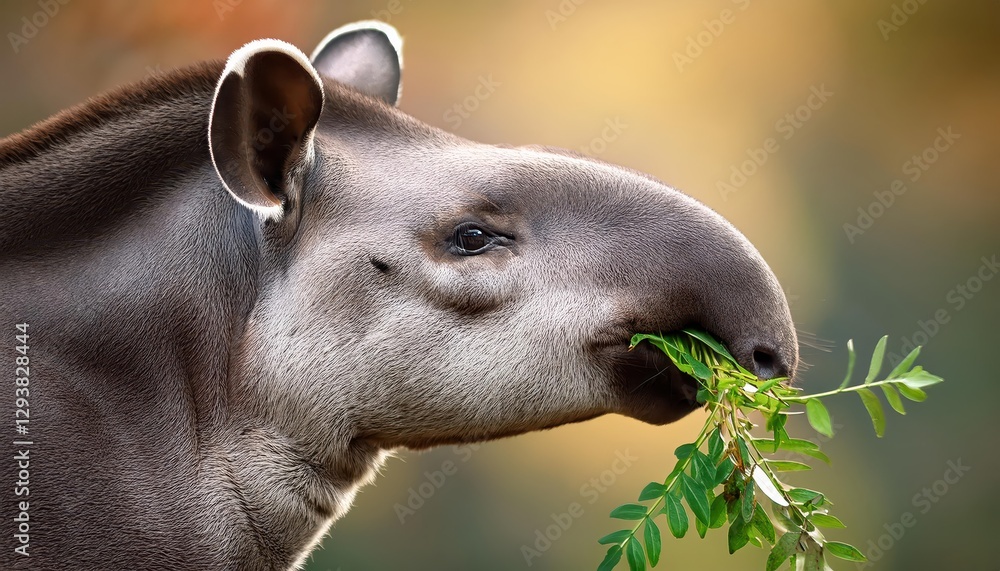 Vibrant South American Tapir Portrait Feeding in Lush Rainforest Greenery, Showcasing the Beauty and Grace of the Forest Floors Inhabitants Vibrant South American Tapir Portrait Feeding in Lush Rainforest Greenery, Showcasing the Beauty and Grace of the Forest Floors Inhabitants