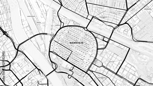 Minimalist Mannheim Street Map with Labels and Neighborhoods