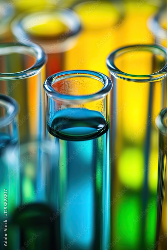 Colorful test tubes filled with liquids in a lab