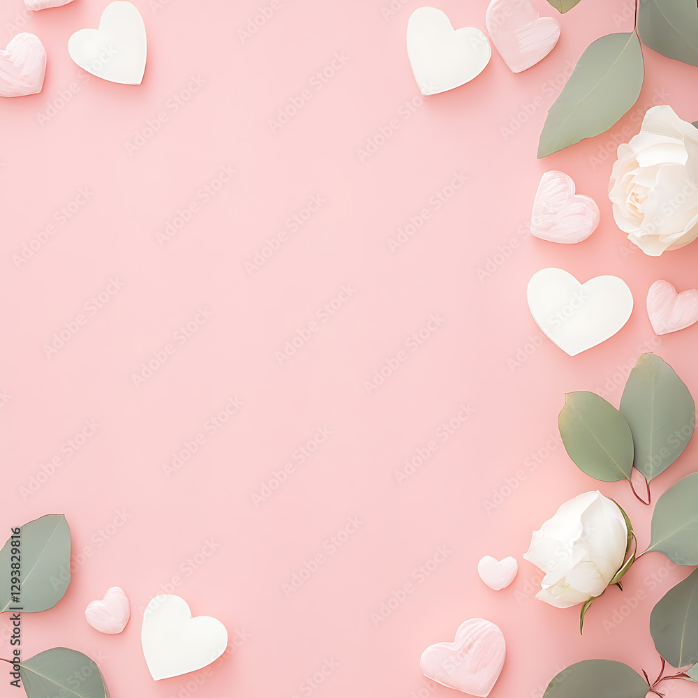 Obraz premium Celebrating love with heart-shaped decorations home digital art romantic environment top view affection concept