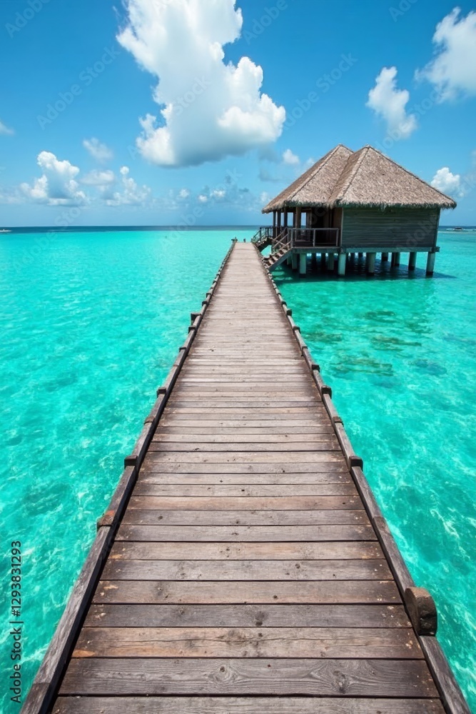 Obraz premium Private overwater haven, crystal lagoon steps, villa, sea