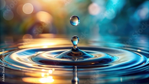 Wallpaper Mural Water droplets suspended in mid-air against a blurred background with subtle ripples and reflections , water droplets, serene atmosphere Torontodigital.ca