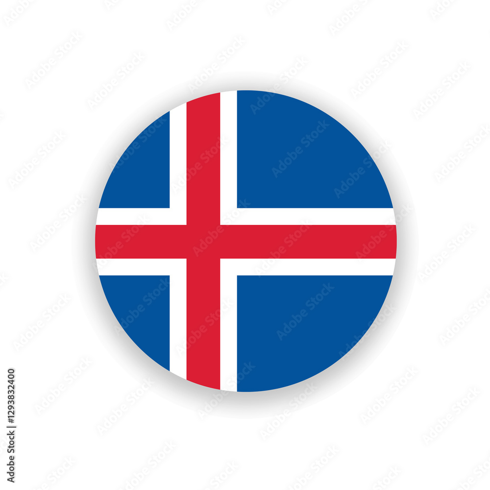 Icelandic national flag in circle shape isolated on white. Illustration. Flag of Iceland Icelandic national flag in circle shape isolated on white. Illustration. Flag of Iceland