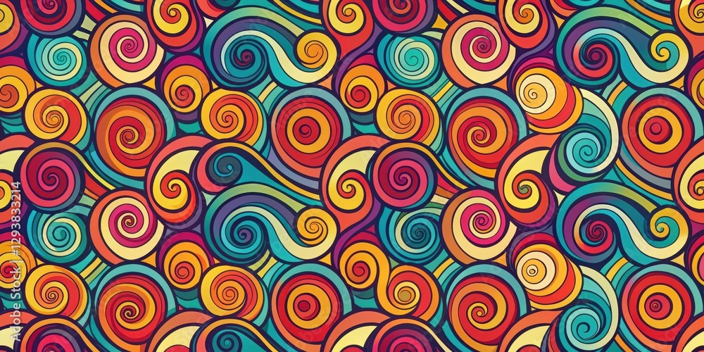 Retro swirls seamless pattern made of vibrant colors and geometric shapes Retro swirls seamless pattern made of vibrant colors and geometric shapes