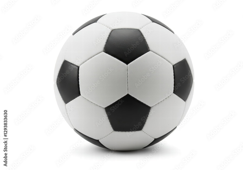 Fototapeta premium Classic black and white soccer ball isolated on white background with full depth of field.