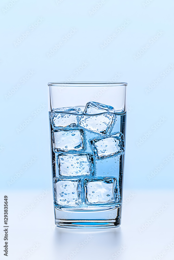 Sparkling water with ice cubes in a glass isolated on white Sparkling water with ice cubes in a glass isolated on white
