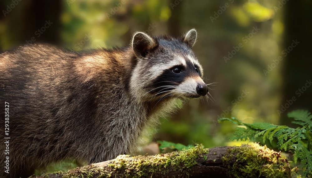 Raccoon in a Forest Dusk Gathering, Majestic Mammal Amidst Autumnal Tones and Textures, Capturing Serene Tranquility of the Wilderness at Twilight. Raccoon in a Forest Dusk Gathering, Majestic Mammal Amidst Autumnal Tones and Textures, Capturing Serene Tranquility of the Wilderness at Twilight.