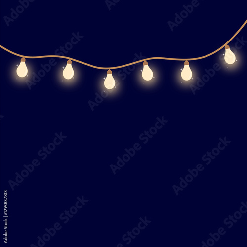 String Lights Decoration on Dark Background. Hanging Lamp Decoration 