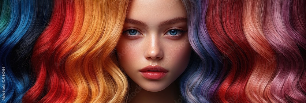 Naklejka premium Fashionable colored locks illuminated by bright lighting in a stylish setting