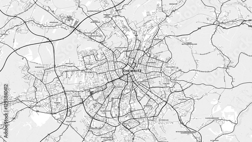 Minimalist Chemnitz Street Map with Labels and Neighborhoods
