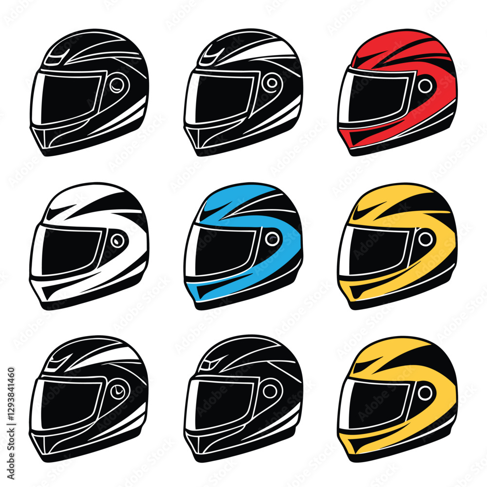 Fototapeta premium Motorcycle Head Protection Icons Vector Art