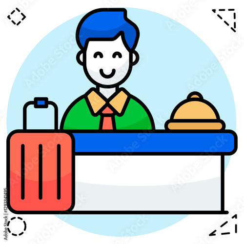 A flat design icon of hotel reception
