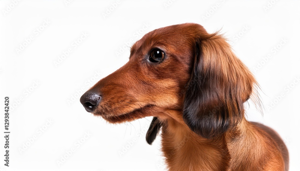 Isolated Red Dachshund Dog Against a White Background, Expressing Playful Elegance and Adorable Charm in Striking BlackandWhite Portrait Isolated Red Dachshund Dog Against a White Background, Expressing Playful Elegance and Adorable Charm in Striking BlackandWhite Portrait