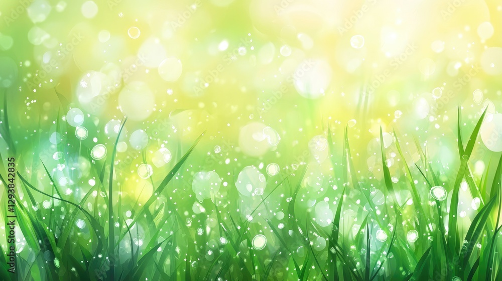 Glowing morning grass with fresh dew drops shining in the sunlight. Glowing morning grass with fresh dew drops shining in the sunlight.