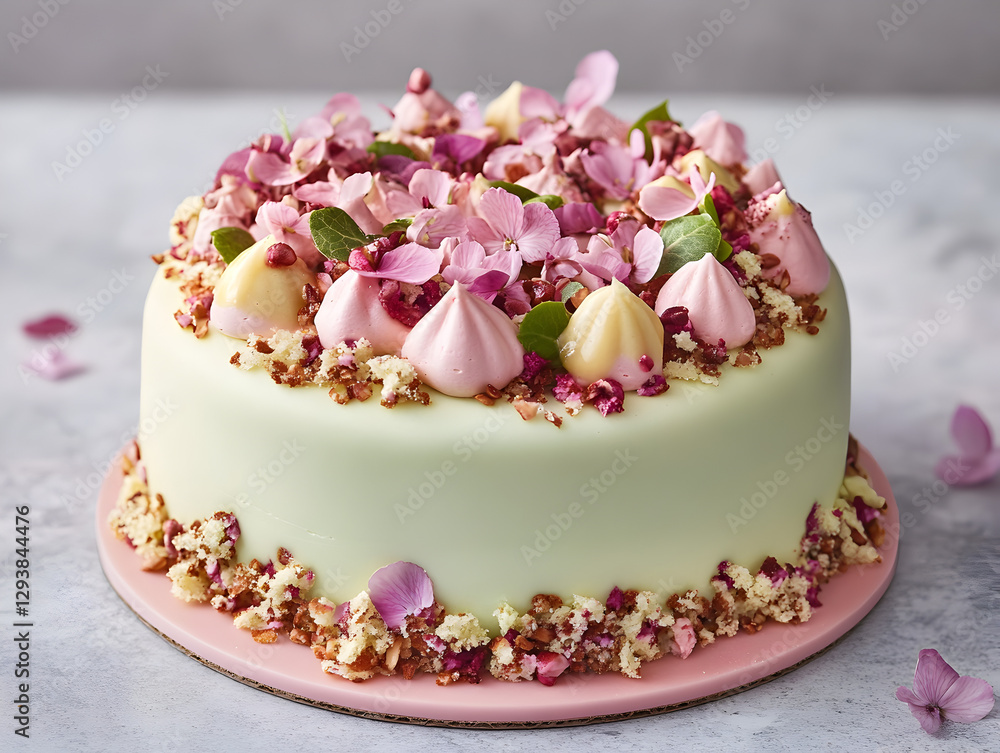 A delicate Swedish princess cake layered with marzipan and sponge cake. A delicate Swedish princess cake layered with marzipan and sponge cake.