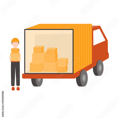 Delivery Truck and Worker. Package Delivery Cargo Illustration