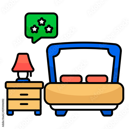 A colored design icon of hotel room