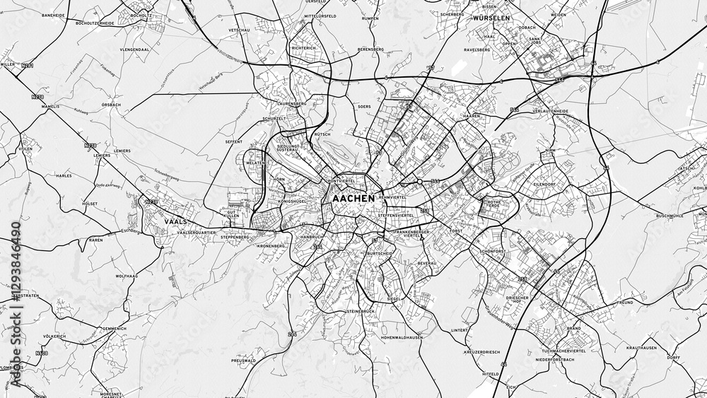 Minimalist Aachen Street Map with Labels and Neighborhoods Minimalist Aachen Street Map with Labels and Neighborhoods