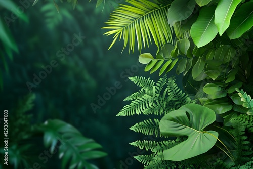 Fototapeta Naklejka Na Ścianę i Meble -  A dark jungle background with dense foliage, illustrated in the style, with golden sunset haze